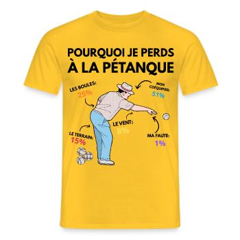Pourquoi Je Perds À La Pétanque Humour Statistique - T-shirt homme - jaune - Devant - AI Model Male 178 dark (178cm)