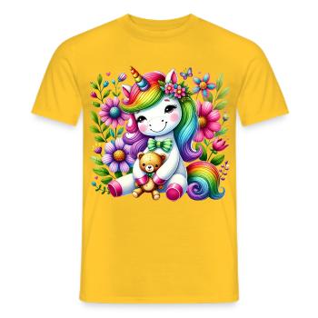 Regenbogen Einhorn Blumentraum - Männer T-Shirt - Gelb - Vorne - AI Model Male 178 dark (178cm)
