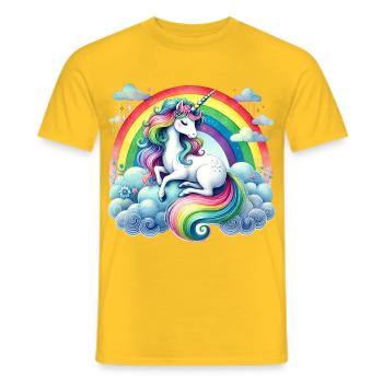 Rainbow Unicorn on Clouds - Men's T-Shirt - yellow - Front - AI Model Male 178 dark (178cm)
