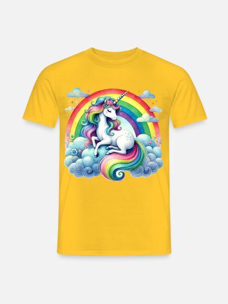 Regenbogen-Einhorn auf Wolken - Männer T-Shirt - Gelb
