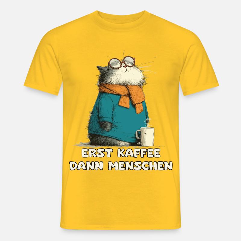 Erst Kaffee Dann Menschen Katze - Männer T-Shirt - Gelb