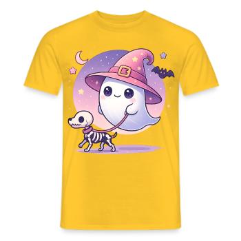 Fantôme de sorcière rose avec chien squelette – Halloween - T-shirt homme - jaune - Devant - AI Model Male 178 dark (178cm)