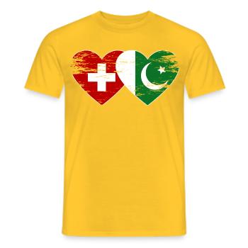 Switzerland Pakistan flag heart used - Men's T-Shirt - yellow - Front - AI Model Male 178 dark (178cm)