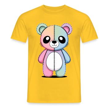 Kawaii Pastel Goth Patched Bear - Men's T-Shirt - yellow - Front - AI Model Male 178 dark (178cm)