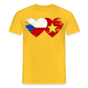 Czech Republic Vietnam Flag Heart Used - Men's T-Shirt - yellow - Front - AI Model Male 178 dark (178cm)