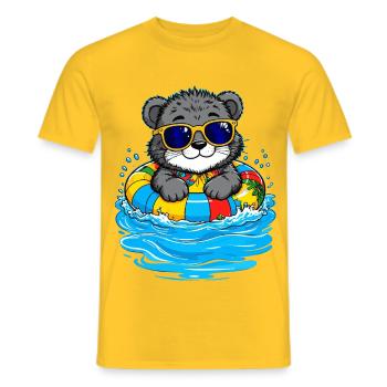 Kleines Kätzchen mit buntem Schwimmreifen - Männer T-Shirt - Gelb - Vorne - AI Model Male 178 dark (178cm)