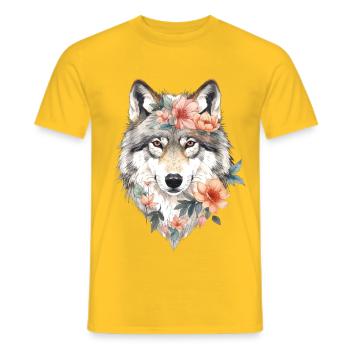 Flower Wolf Portrait - Men's T-Shirt - yellow - Front - AI Model Male 178 dark (178cm)
