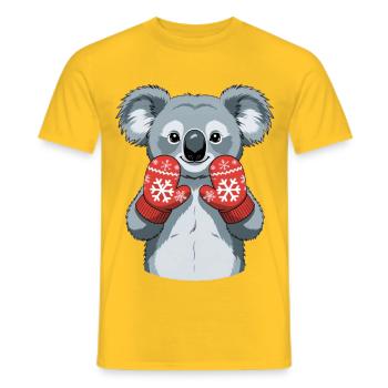 Koala d’hiver avec des gants rouges - T-shirt homme - jaune - Devant - AI Model Male 178 dark (178cm)