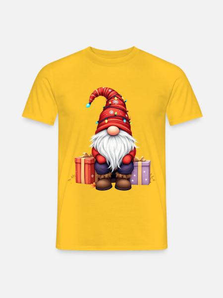 Weihnachtswichtel Mit Lichterkette Und Paketen - Männer T-Shirt - Gelb