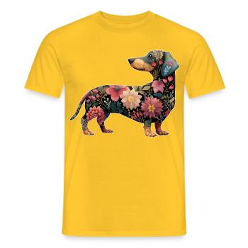 Dachshund Dachshund Floral Flowers - Men's T-Shirt - yellow - Front - AI Model Male 178 dark (178cm)