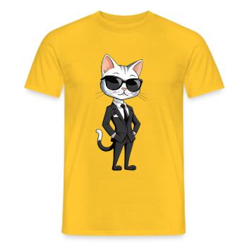 Elegant cat hero in suit - Men's T-Shirt - yellow - Front - AI Model Male 178 dark (178cm)