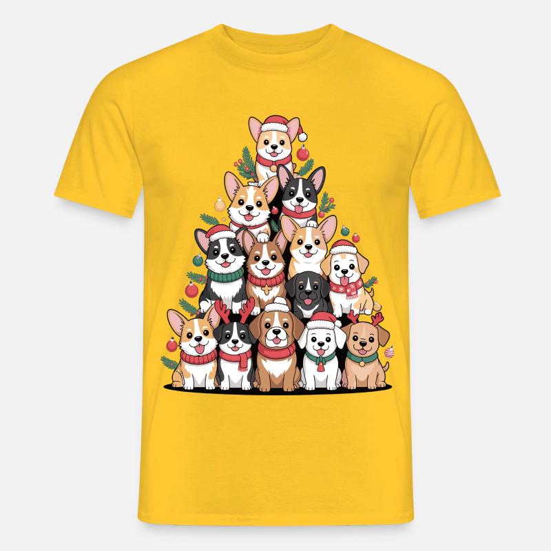 Weihnachtshunde Pyramide – Lustiger Xmas Look - Männer T-Shirt - Gelb