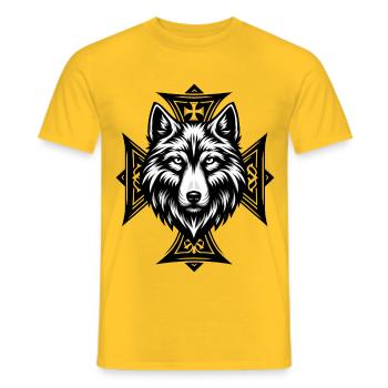 Wolfshead Kreuzornament - Männer T-Shirt - Gelb - Vorne - AI Model Male 178 dark (178cm)