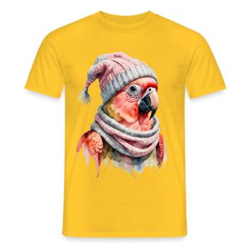 Winterparrot mit Wollmütze und Schal - Männer T-Shirt - Gelb - Vorne - AI Model Male 178 dark (178cm)