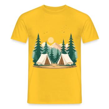 Night Forest Camping Illustration - Men's T-Shirt - yellow - Front - AI Model Male 178 dark (178cm)