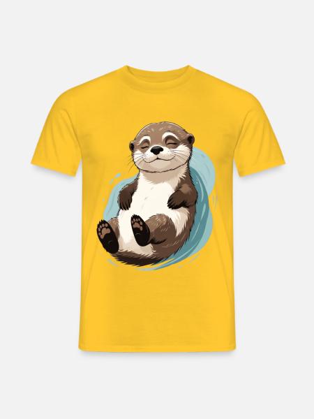Zufriedenes Otterlächeln im Wasser - Männer T-Shirt - Gelb