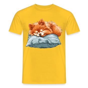 Spitz endormi sur un oreiller - T-shirt homme - jaune - Devant - AI Model Male 178 dark (178cm)