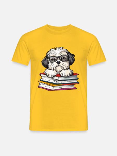 Süßes Havanesisches Hundelesebuch mit Brille - Männer T-Shirt - Gelb