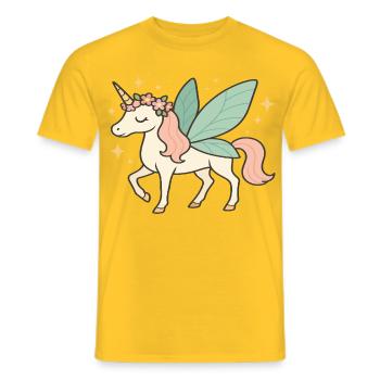 Cute Fairy Unicorn with Flowers and Sparkles - Men's T-Shirt - yellow - Front - AI Model Male 178 dark (178cm)