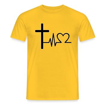 Jesus Cross Heartbeat – Conception d’ECG chrétien - T-shirt homme - jaune - Devant - AI Model Male 178 dark (178cm)
