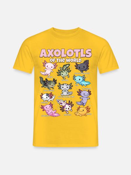 Axolotls der Welt Kawaii Bildungsgrafik - Männer T-Shirt - Gelb