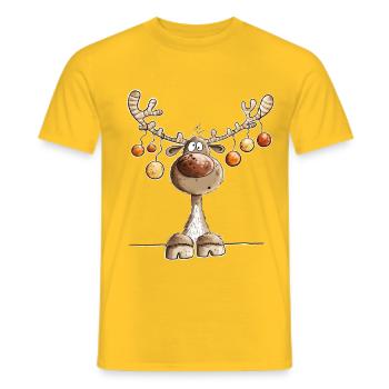 Cute Reindeer with Christmas Baubles - Men's T-Shirt - yellow - Front - AI Model Male 178 dark (178cm)