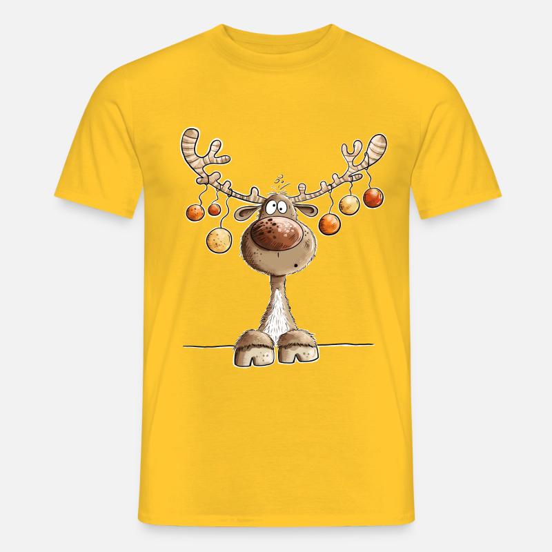 Niedliches Rentier mit Weihnachtskugeln - Männer T-Shirt - Gelb