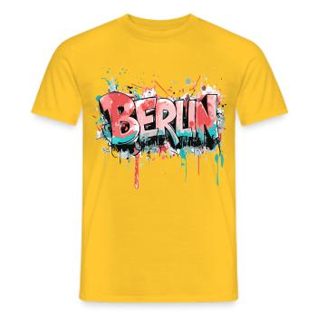 Berlin Graffiti Font Street Art Urban Style - Men's T-Shirt - yellow - Front - AI Model Male 178 dark (178cm)