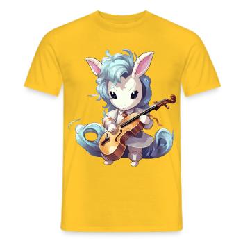 La licorne jouant du violon - T-shirt homme - jaune - Devant - AI Model Male 178 dark (178cm)