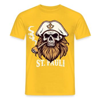 St Pauli Hamburg Paulianer Totenkopf Hafen Captain - Men's T-Shirt - yellow - Front - AI Model Male 178 dark (178cm)