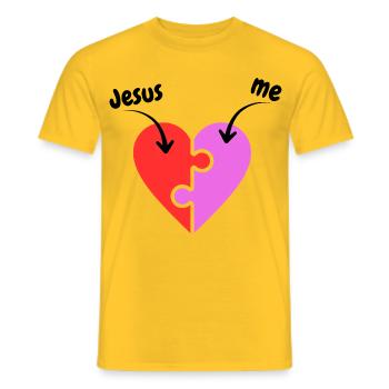 Jesus & me - Heart - Puzzle - Christian - Men's T-Shirt - yellow - Front - AI Model Male 178 dark (178cm)