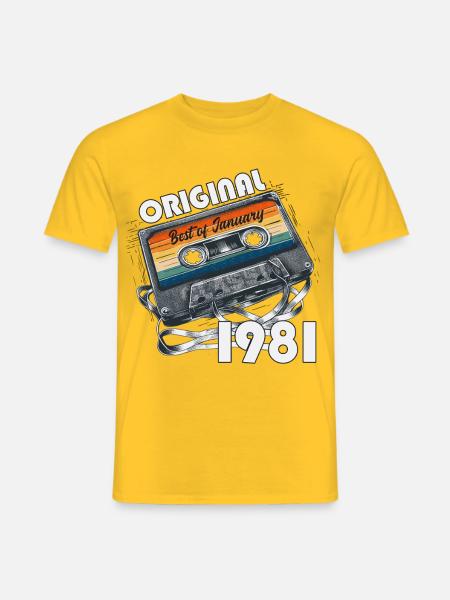 45. Geburtstag Kassette Januar Jahrgang 1981 - Männer T-Shirt - Gelb