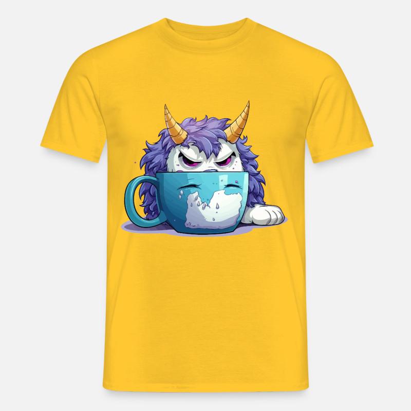 Grumpy monster in a coffee mug - Men's T-Shirt - yellow
