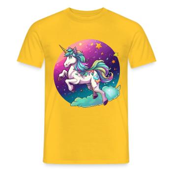 Nachtfarbener Regenbogen-Einhorn - Männer T-Shirt - Gelb - Vorne - AI Model Male 178 dark (178cm)