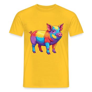 Buntes Schwein-Regenbogen-Pop-Art-Aquarell - Männer T-Shirt - Gelb - Vorne - AI Model Male 178 dark (178cm)