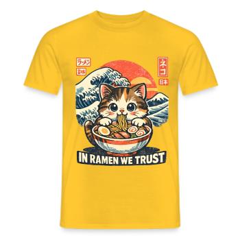 Ramen Cat In Ramen We Trust - Men's T-Shirt - yellow - Front - AI Model Male 178 dark (178cm)