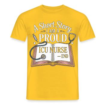 Infirmière en soins intensifs : une courte histoire Je suis infirmière diplômée - T-shirt homme - jaune - Devant - AI Model Male 178 dark (178cm)