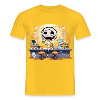 Coffee Robot Barista Cartoon - Men's T-Shirt - yellow - Front - AI Model Male 178 dark (178cm)