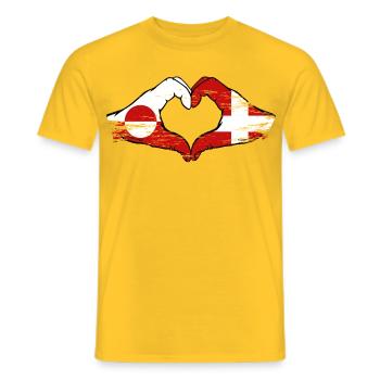 Greenland Denmark flag hands heart shape used - Men's T-Shirt - yellow - Front - AI Model Male 178 dark (178cm)