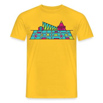 Milton Keynes City Skyline Xscape Moderne Linienzeichnung - Männer T-Shirt - Gelb - Vorne - AI Model Male 178 dark (178cm)