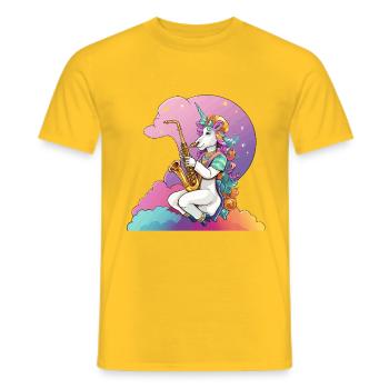 Saxophon Unicorn im Regenbogen - Männer T-Shirt - Gelb - Vorne - AI Model Male 178 dark (178cm)