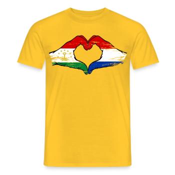 Drapeau du Pays-Bas du Tadjikistan Mains en forme de cœur - T-shirt homme - jaune - Devant - AI Model Male 178 dark (178cm)