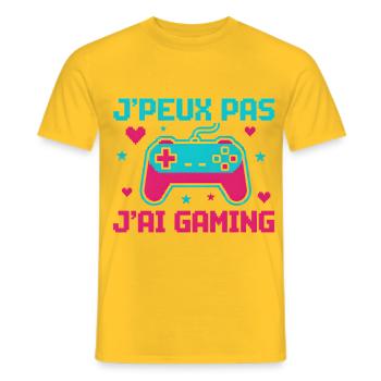 Ich kann nicht, ich habe Gaming – Pixel-Controller - Männer T-Shirt - Gelb - Vorne - AI Model Male 178 dark (178cm)