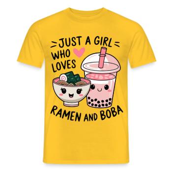 La fille adore les ramen et le boba - T-shirt homme - jaune - Devant - AI Model Male 178 dark (178cm)