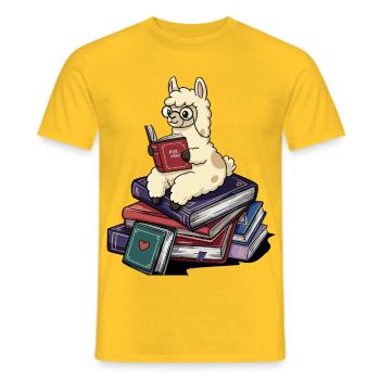 Bücherwurm Lama Alpaca Bücher Lesen Kunst - Männer T-Shirt - Gelb - Vorne - AI Model Male 178 dark (178cm)