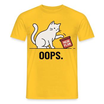 Mon plan... Oups – Chat drôle - T-shirt homme - jaune - Devant - AI Model Male 178 dark (178cm)