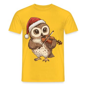 Oiseau hibou de Noël jouant de l’art du violon - T-shirt homme - jaune - Devant - AI Model Male 178 dark (178cm)