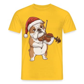 Chien bouledogue de Noël jouant du violon - T-shirt homme - jaune - Devant - AI Model Male 178 dark (178cm)