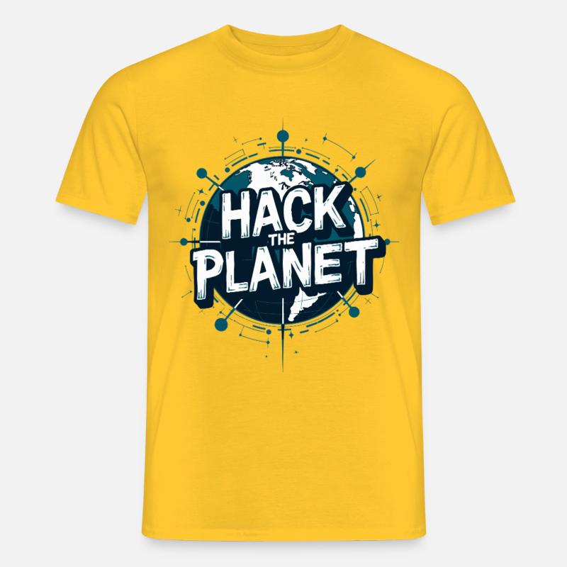 Globus Hack Motiv – Planetärer Techstil - Männer T-Shirt - Gelb