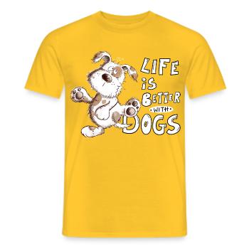 Hunde Cartoon Life IS Better With Dogs - Männer T-Shirt - Gelb - Vorne - AI Model Male 178 dark (178cm)